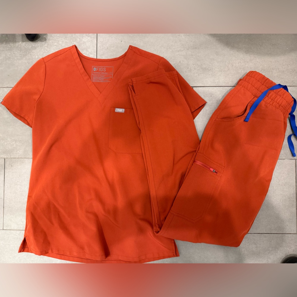 Figs burnt orange set! Straight leg pant and one pocket top. NEVER WORN